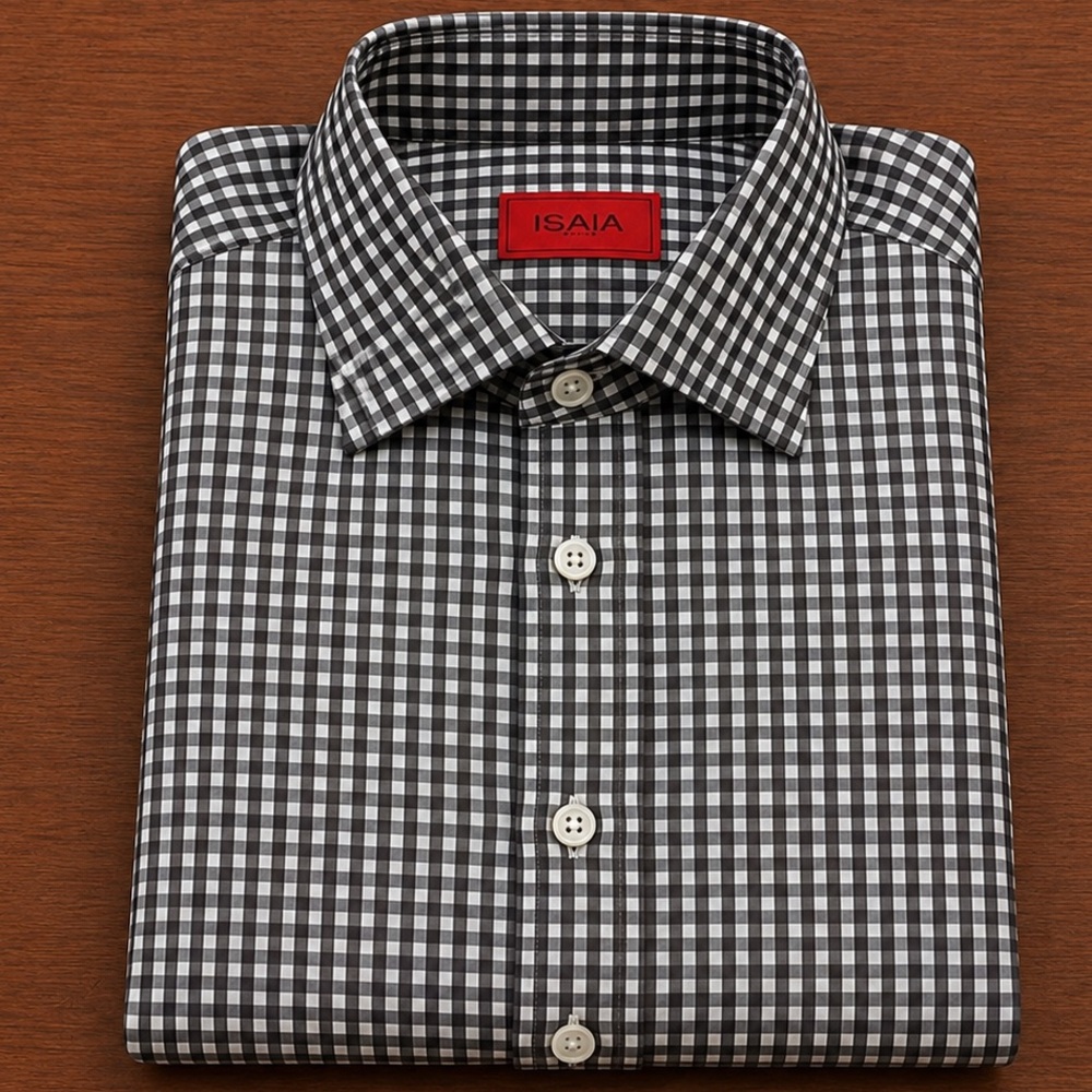Isaia Brown & White Gingham Dress Shirt